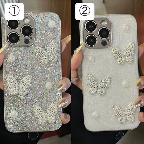 【お取り寄せ商品】iPhoneケース スマホケース iPhone16 iPhone15 iPhone14 大人可愛い パール グリッター 蝶々 Ｌ9461