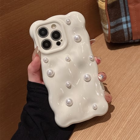 【お取り寄せ商品】iPhoneケース スマホケース iPhone15 iPhone14 立体 パール付き ウェーブ うねうね ぽこぽこ シンプル きれいめ 韓国風 L7501