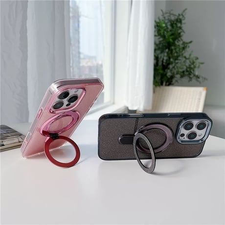 【お取り寄せ商品】iPhoneケース スマホケース iPhone16 iPhone15 iPhone14 キラキラ クリアカラー グリップ MagSafe L9817