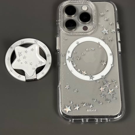 【お取り寄せ商品】iPhoneケース スマホケース iPhone17 iPhone16 iPhone15 韓国 magsafe 星 シルバー グリップ付き 可愛い M7176