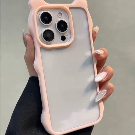【お取り寄せ商品】iPhoneケース スマホケース iPhone16 iPhone15 iPhone14 可愛い 猫耳 ウェーブ クリア シンプル L9481