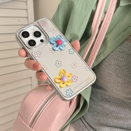 【お取り寄せ商品】iPhoneケース スマホケース iPhone16 iPhone15 iPhone14 かわいい 花柄 デイジー ミラー メタリック L9487