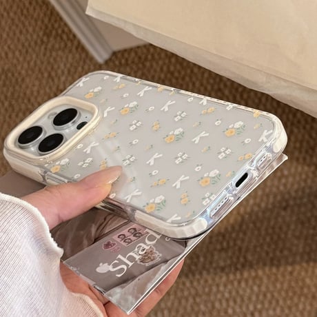 【お取り寄せ商品】iPhoneケース スマホケース iPhone17 iPhone16 iPhone15 リボン 大人可愛い ホワイト 小花柄  M7150