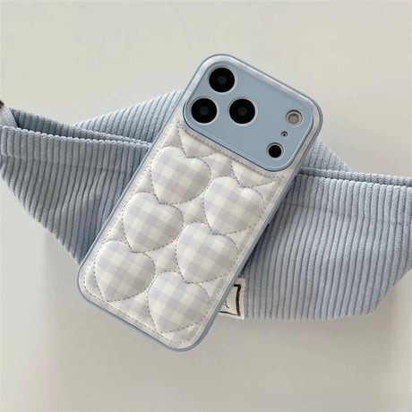 【お取り寄せ商品】iPhoneケース スマホケース iPhone17 iPhone16 iPhone15 ハート キルティング ブルー 韓国 L9019
