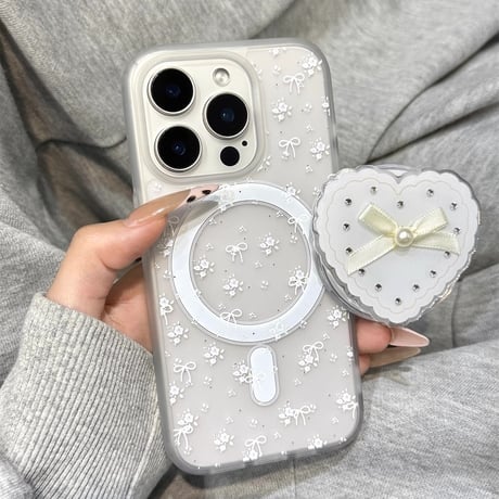 【お取り寄せ商品】iPhoneケース スマホケース iPhone16 iPhone15 iPhone14 かわいい 花 リボン 柄 ハート MagSafe L9822