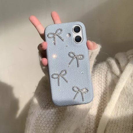 【お取り寄せ商品】iPhoneケース スマホケース iPhone16 iPhone15 iPhone14 大人可愛い デニム リボン L9351