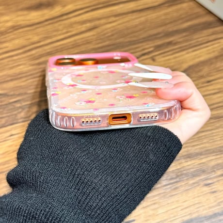 【お取り寄せ商品】iPhoneケース スマホケース iPhone17 iPhone16 iPhone15 Magsafe グリップ付き 花柄 シェル風 M7168