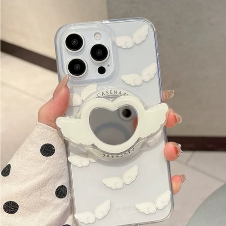 【お取り寄せ商品】iPhoneケース スマホケース iPhone16 iPhone15 iPhone14 かわいい 羽 ミラー グリップ MagSafe L9443