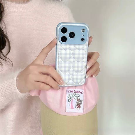 【お取り寄せ商品】iPhoneケース スマホケース iPhone17 iPhone16 iPhone15 ハート キルティング ブルー 韓国 L9019