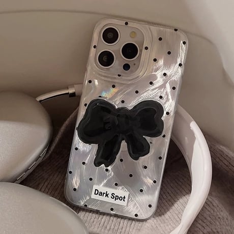 【お取り寄せ商品】iPhoneケース スマホケース iPhone15 iPhone14 ドット柄 モノトーン ブラックリボン L8314