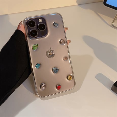 【お取り寄せ商品】iPhoneケース スマホケース iPhone16 iPhone15 iPhone14 透明 クリア ラインストーン ビジュー 立体 シンプル きれいめ L7488