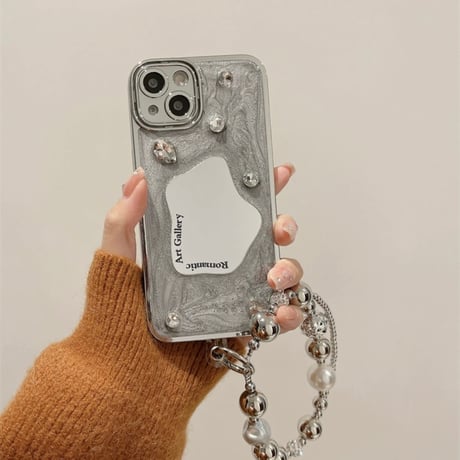 【お取り寄せ商品】iPhoneケース スマホケース iPhone15 iPhone14 かわいい グレー ストーン ミラー L9257