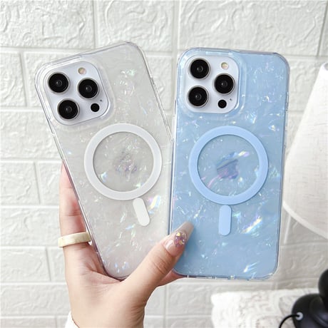 【お取り寄せ商品】iPhoneケース スマホケース iPhone13 iPhone14 シェルパターン 磁気 ワイヤレス グリッター パステルカラー きれいめ 大人かわいい 韓国 L7436