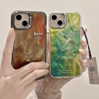 【お取り寄せ商品】iPhoneケース スマホケース iPhone15 iPhone14 シワ感 ワッシャー プリーツ グラデーション マーブル グレー グリーン 英字 韓国風 L7468