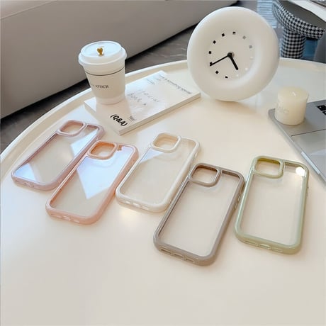 【お取り寄せ商品】iPhoneケース スマホケース iPhone15 iPhone14 カラーフレーム クリームカラー くすみカラー 透明 シンプル ニュアンス オシャレ かわいい 韓国 L7403