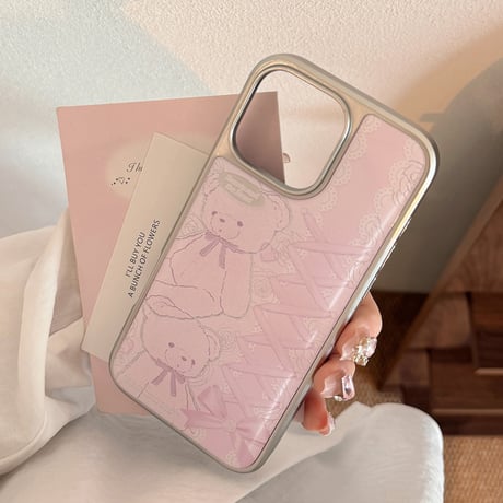 【お取り寄せ商品】iPhoneケース スマホケース iPhone16 iPhone15 iPhone14 可愛い ピンク クマ 流行り メタリック L9584