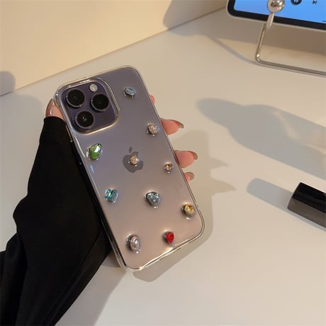 【お取り寄せ商品】iPhoneケース スマホケース iPhone16 iPhone15 iPhone14 透明 クリア ラインストーン ビジュー 立体 シンプル きれいめ L7488