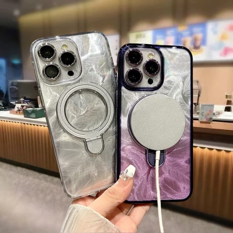 【お取り寄せ商品】iPhoneケース スマホケース  iPhone15 iPhone14 シンプル 羽 リング MagSafe L9016
