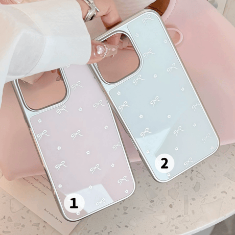 【お取り寄せ商品】iPhoneケース スマホケース iPhone16 iPhone15 iPhone14 可愛い リボン 花柄 メタリック L9833
