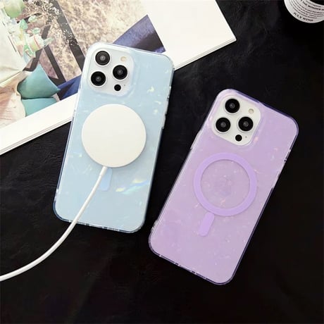 【お取り寄せ商品】iPhoneケース スマホケース iPhone13 iPhone14 シェルパターン 磁気 ワイヤレス グリッター パステルカラー きれいめ 大人かわいい 韓国 L7436