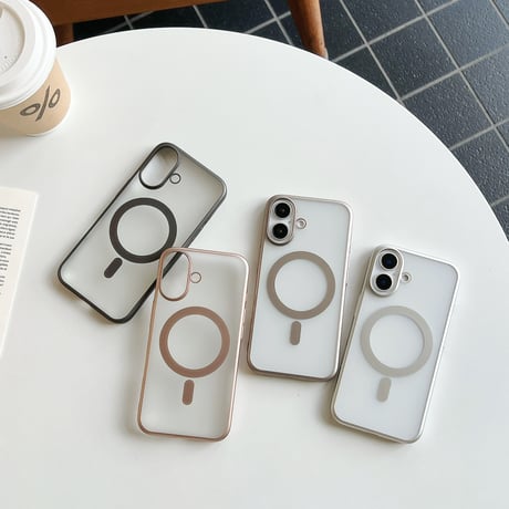 【お取り寄せ商品】iPhoneケース スマホケース iPhone16 iPhone15 iPhone14 ハーフクリア シンプル メタリック MagSafe L9836