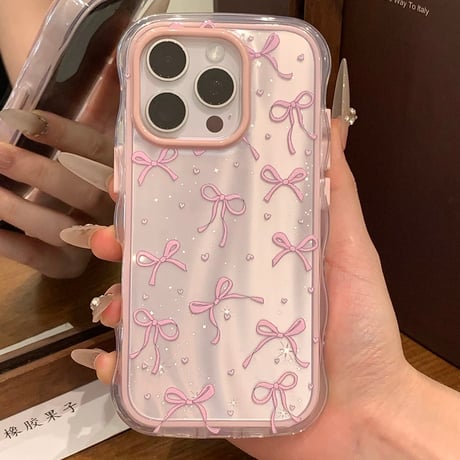 【お取り寄せ商品】iPhoneケース スマホケース iPhone16 iPhone15 iPhone14 おしゃれ リボン ウェーブ 韓国 可愛い  L9247