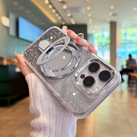 【お取り寄せ商品】iPhoneケース スマホケース iPhone16 iPhone15 iPhone14 可愛い グラデーション ラメ ミラー スタンド 多機能 MagSafe L9560
