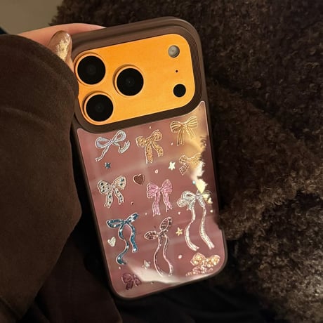 【お取り寄せ商品】iPhoneケース スマホケース iPhone17 iPhone16 iPhone15 韓国 可愛い リボン ブラウン  M7126