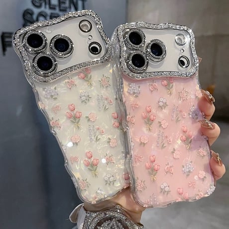 【お取り寄せ商品】iPhoneケース スマホケース iPhone17 iPhone16 iPhone15 チューリップ ストーン キラキラ ウェーブ M7103