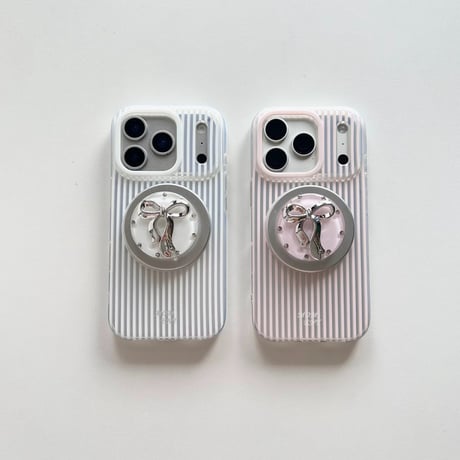 【お取り寄せ商品】iPhoneケース スマホケース iPhone17 iPhone16 iPhone15 iPhone14 リボン Magsafe グリップ付き 韓国 可愛い M7189