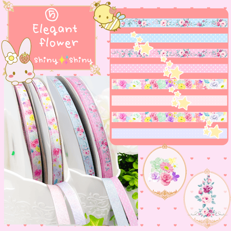 ⑤-4Elegant flower 9㎜ グログランリボン各4ｍセット