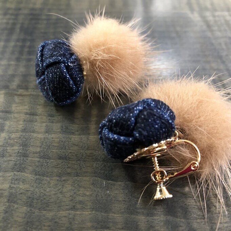 デニム玉イヤリング・ピアス | PooLoce