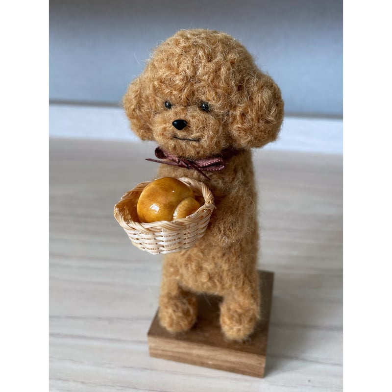 羊毛フェルトトイプードル 羊毛フェルト トイプードル(パン付きスタンド)/ブラウン | ホシイロ雑貨店