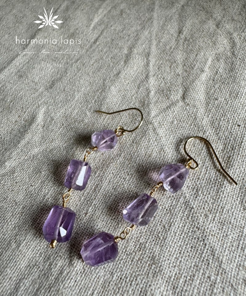 Amethyst ｜ Ametrine △ 3連ピアス〈wire hook〉 | harmon
