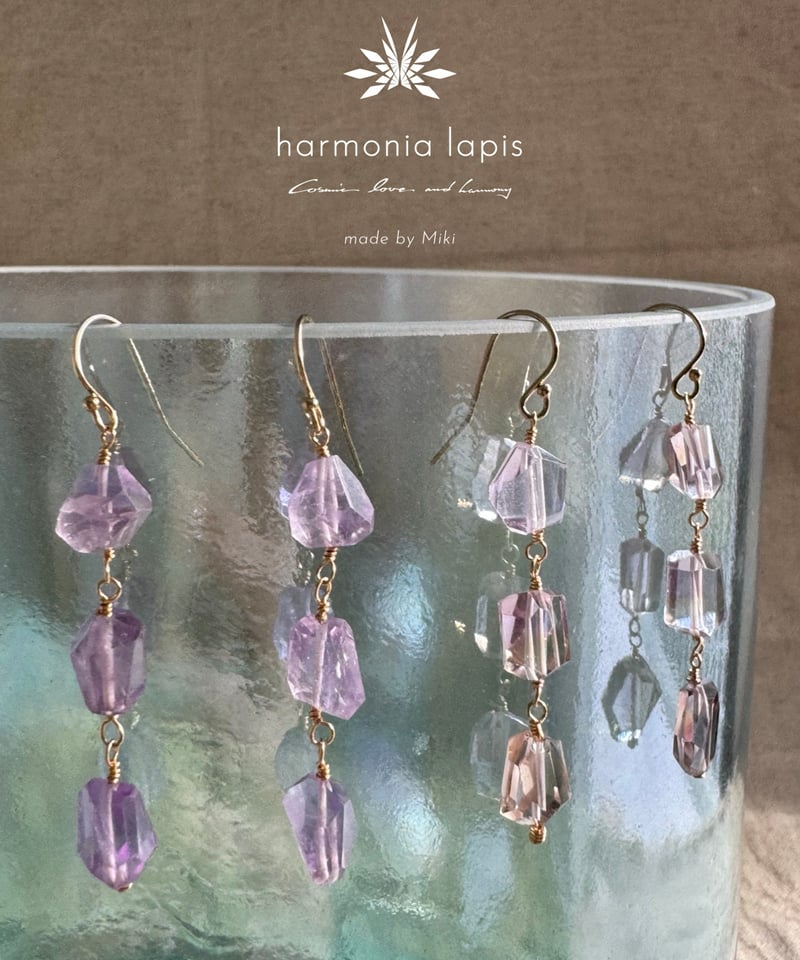 Amethyst ｜ Ametrine △ 3連ピアス〈wire hook〉 | harmon