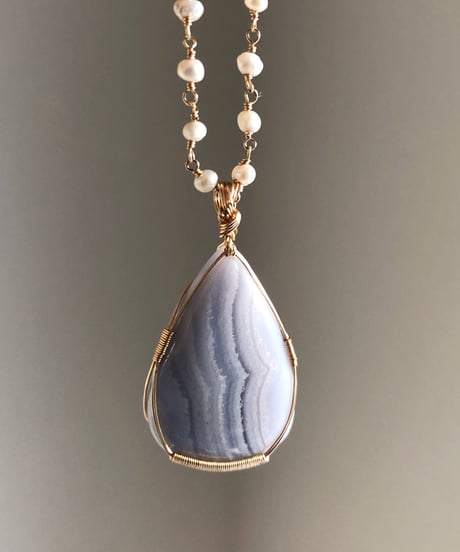 【チェーン付き】Blue Lace Agate「Always Graceful」【Ascension Jewelry】[034]