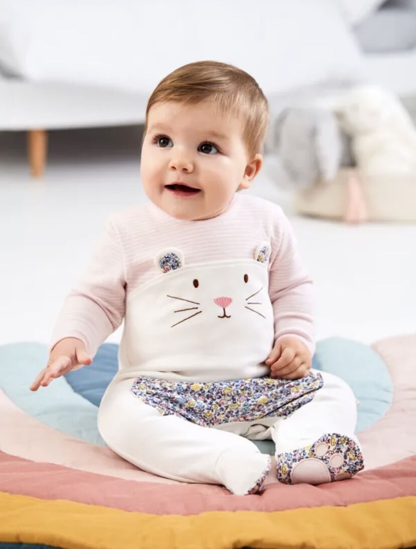 Jojo Maman Bebe】 MOUSE APPLIQUÉ BABY SLEEPSUIT...