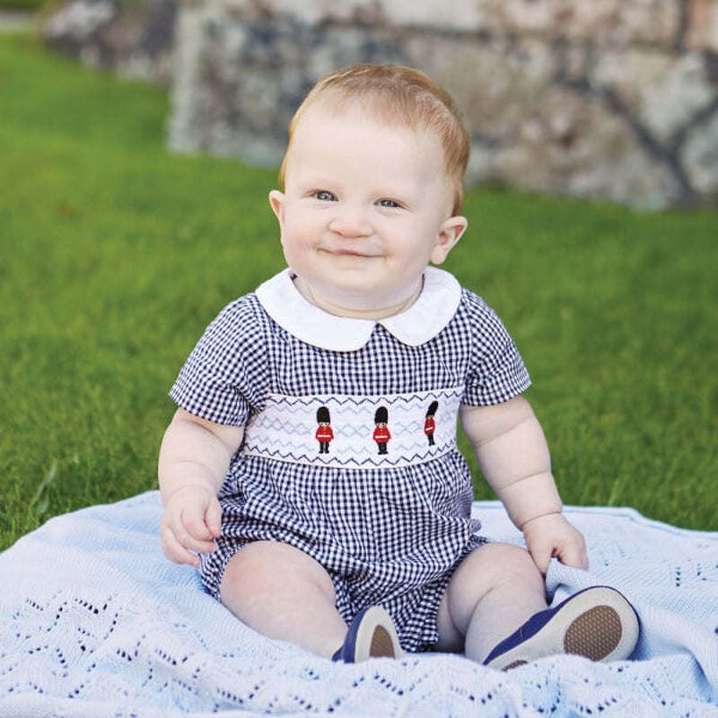 Jojo Maman Bebe】Soldier Embroidered Navy Check