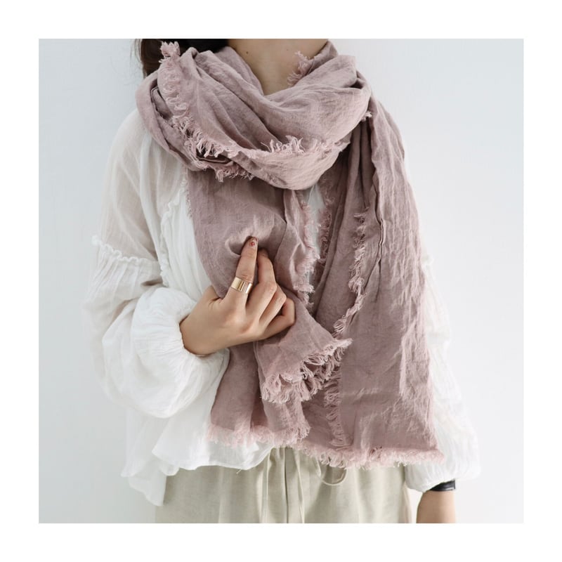 Belgium linen stole pink ／ 洗い込んでエイジング加工を施した