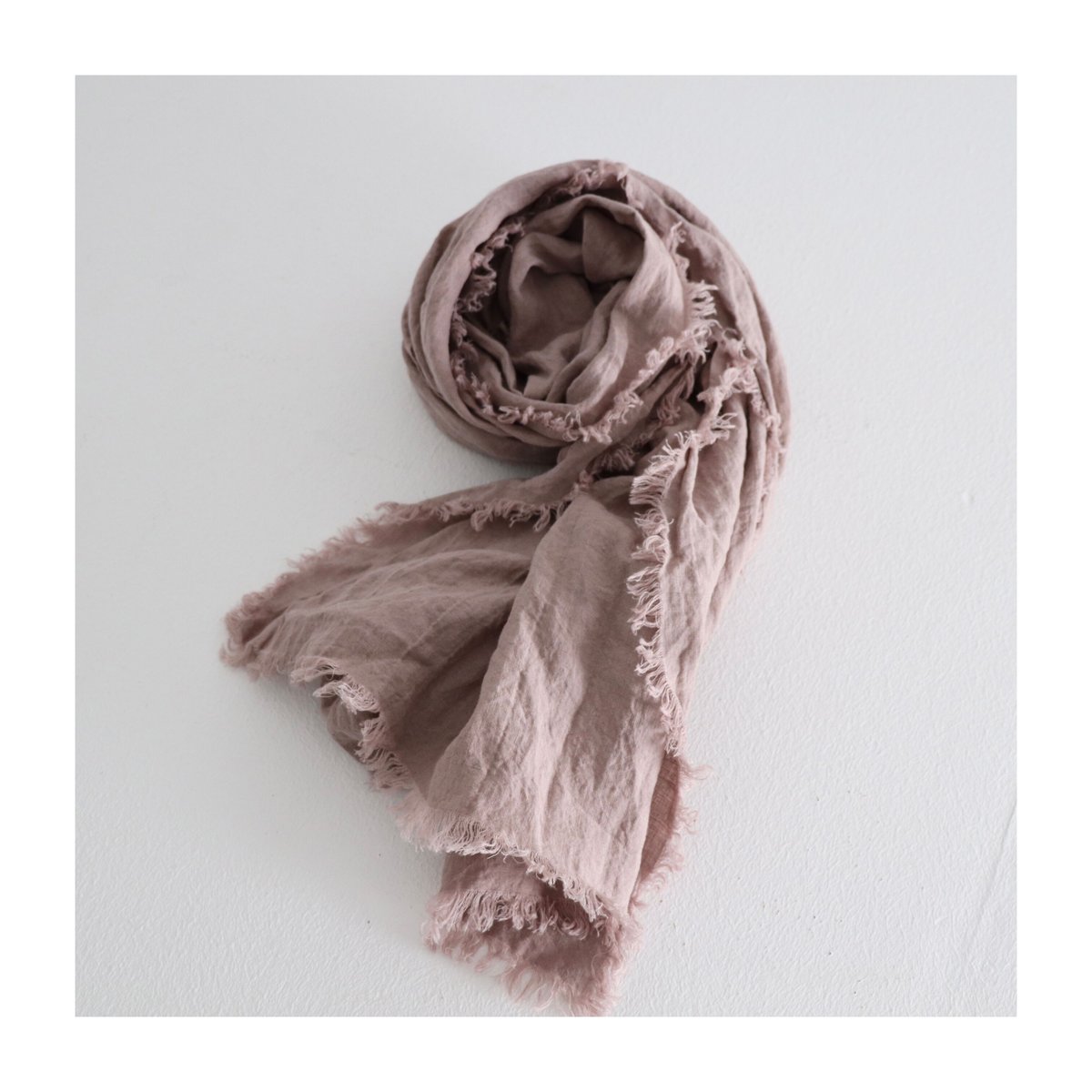 Belgium linen stole pink ／ 洗い込んでエイジング加工を施した