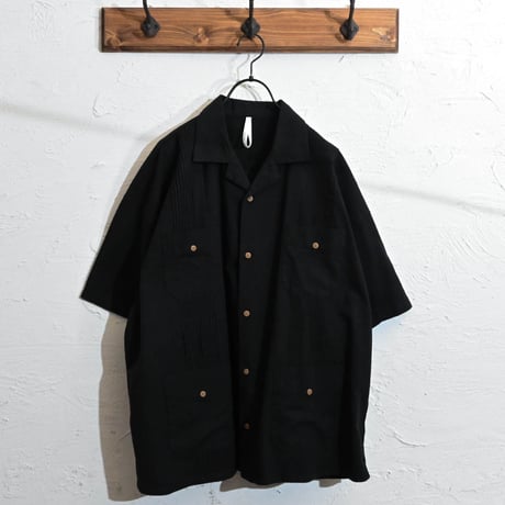 綿麻ストレッチ ピンタックキューバシャツ