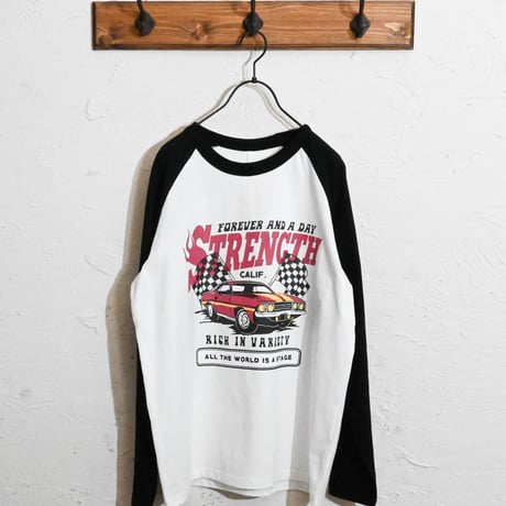 16/天竺ラグラン 切り替えプリント Tシャツ(STRENGTH)