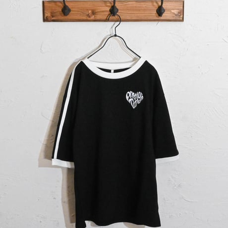 16/TC 天竺袖ライン 刺繍Tシャツ(ハートLOGO、Marseille）