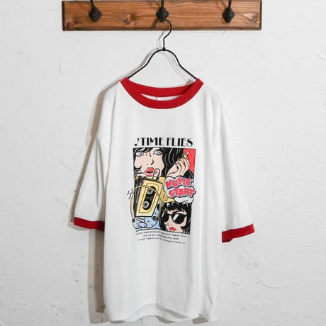 16/TC 天竺リンガープリントTシャツ(LUCK OUT、TIME FLIES)