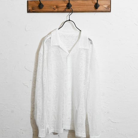 モノトーンレース オープンカラーシャツL/S