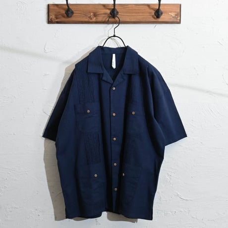 綿麻ストレッチ ピンタックキューバシャツ
