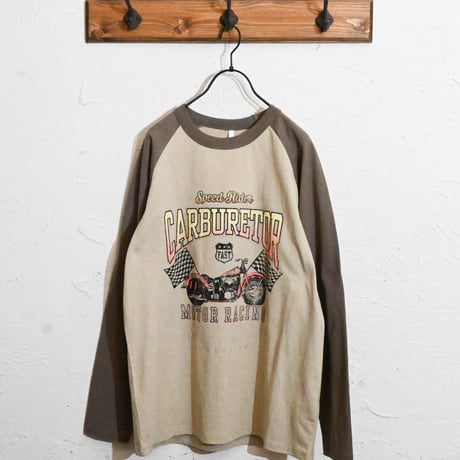 16/天竺ラグラン 切り替えプリント Tシャツ(CARBURETOR)