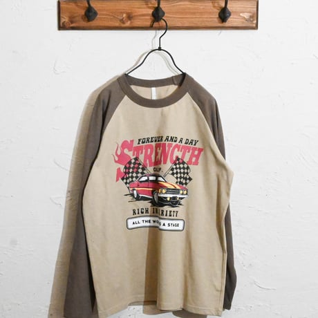 16/天竺ラグラン 切り替えプリント Tシャツ(STRENGTH)