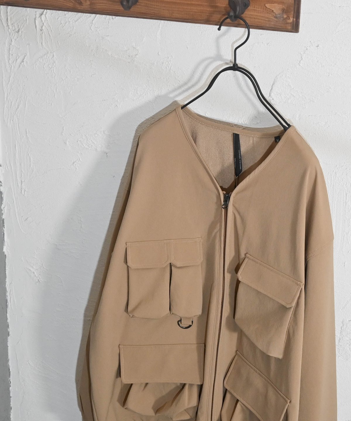 ノーカラージャケット ピンク ルーズフィット 両面 ノーカラー