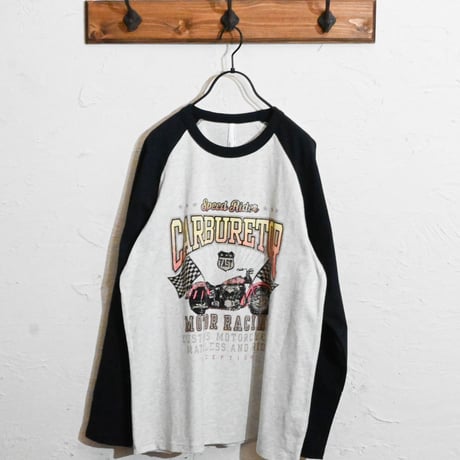 16/天竺ラグラン 切り替えプリント Tシャツ(CARBURETOR)